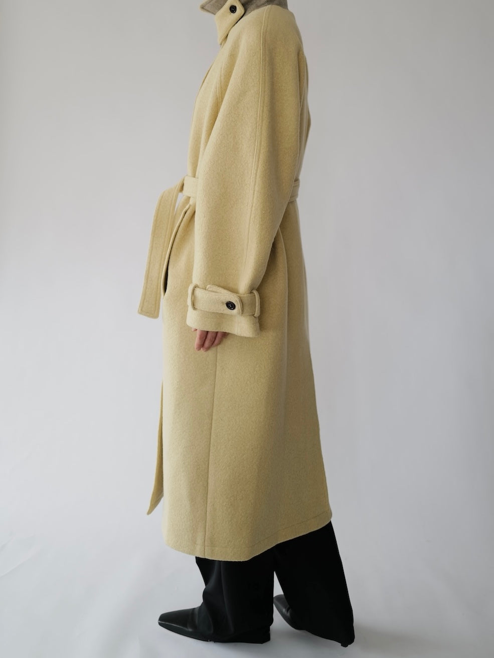 Belted Single-Breasted Long Coat in Beige