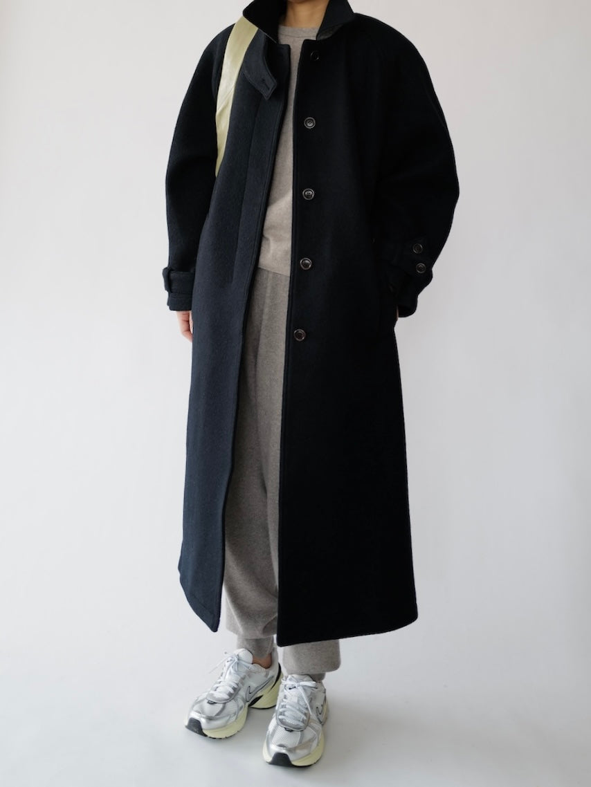 Belted Single-Breasted Long Coat in Navy