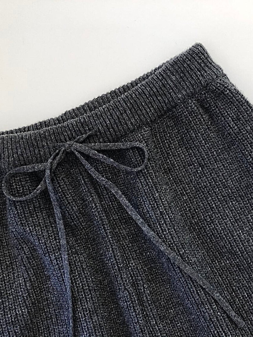 Ribbed Knit Track Pants - Charcoal