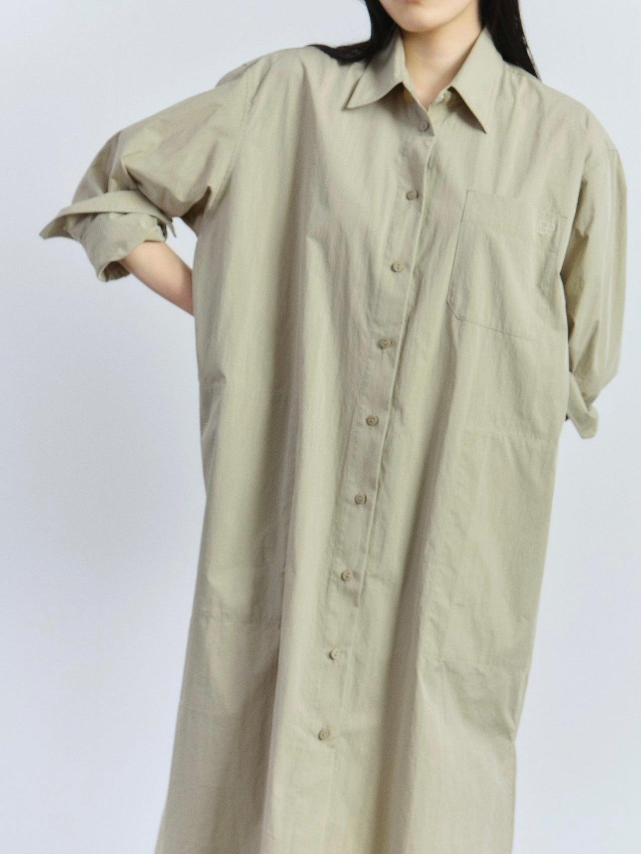 Belted Shirt Dress - Khaki