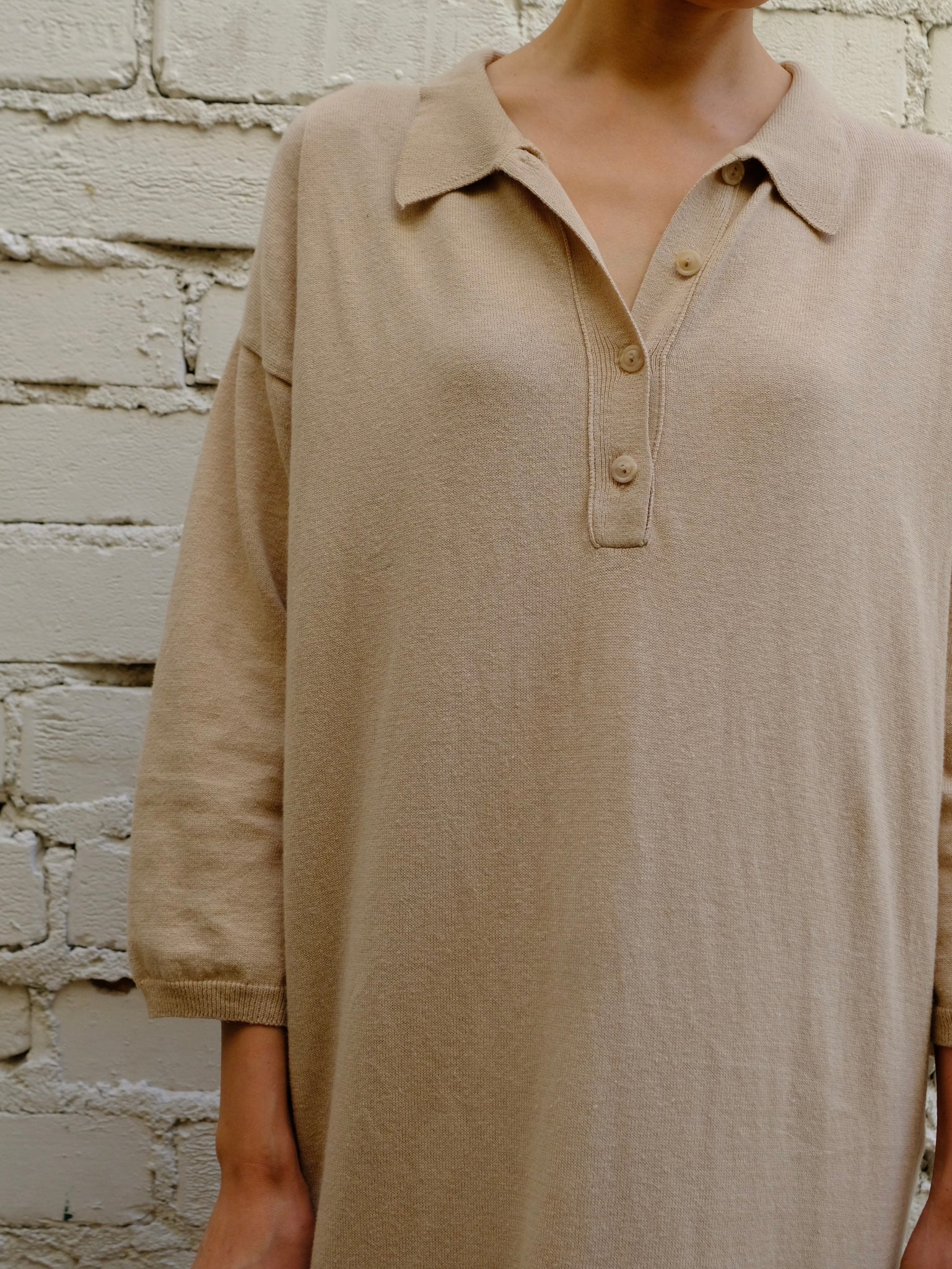 Polo Shirt Knit Dress - Beige